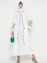 White Rayon Front Zip Closure Abaya Burqa with Black Hijab